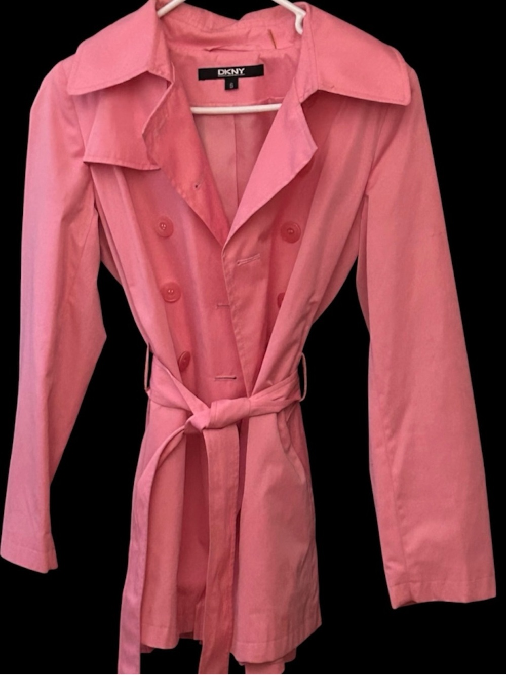DKNY Women's Pink Double-Breasted Trench Coat Size S
